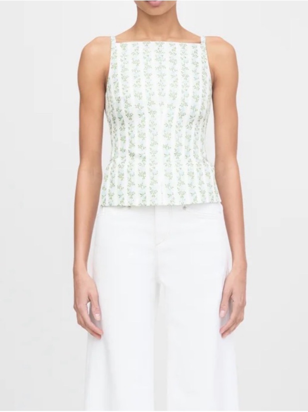 Hill House Square-Neck Floral Camisole in White and Light Green